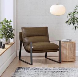 Sling Accent Chair for Living Room, Camel Faux Leather