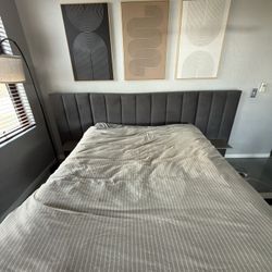 Modern Queen Bed Frame with Upholstered Extended Headboard + Memory Foam Mattress