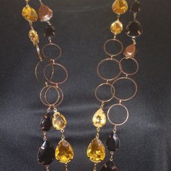 To Copper Necklaces With Lemon Color And Black Color Teardrop Design