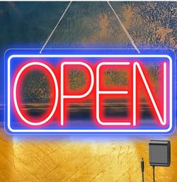 NEW! 24” X 15" Led Neon Open Sign for Business, Plug In Electric Light Up, on/off, RED & BLUE