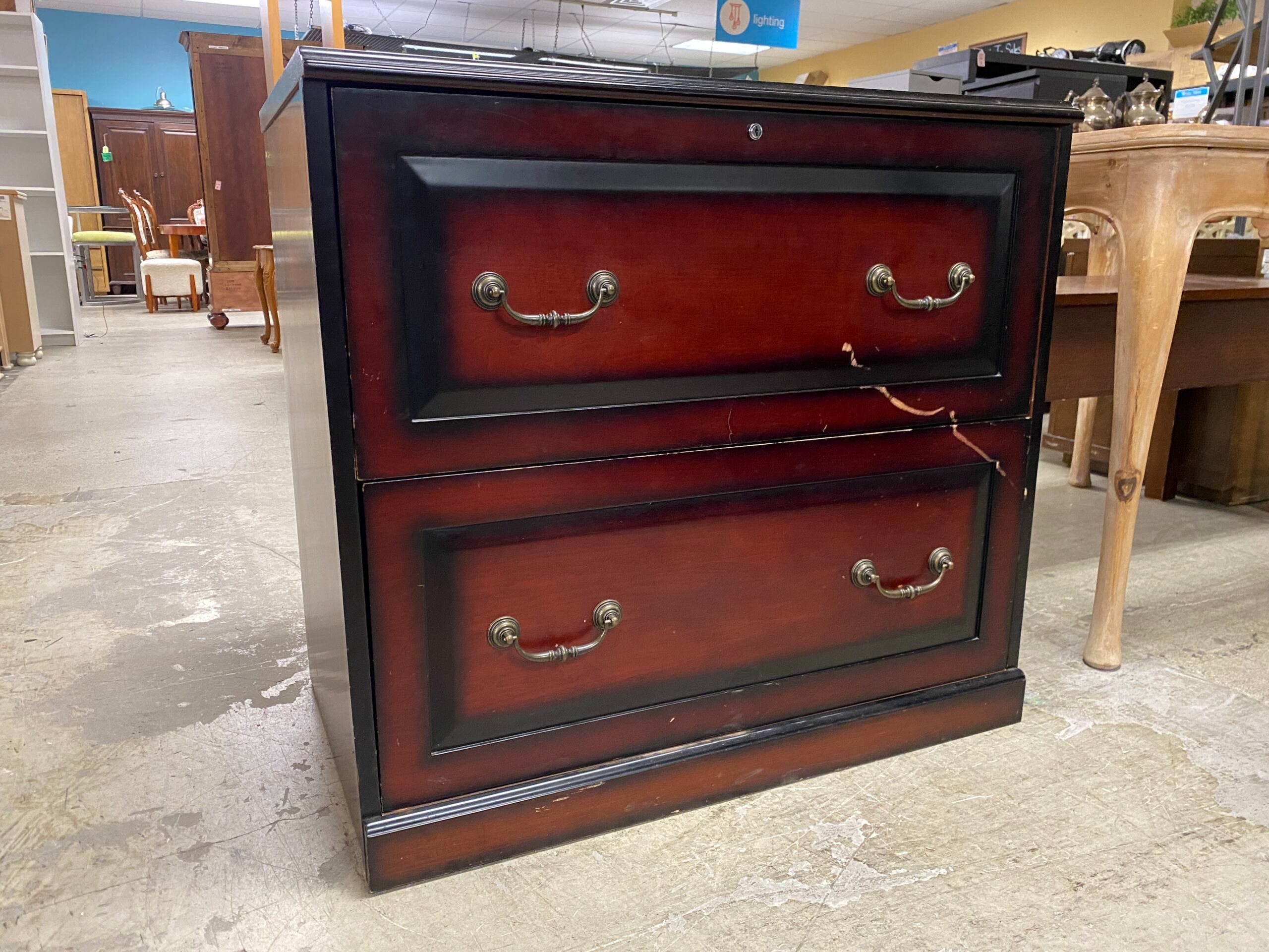 Cherry Finish 2-Drawer Extended Filing Cabinet