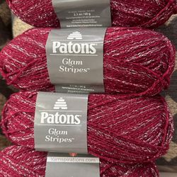 4 Of Patons Glam Stripes   Color09530 Sparkly Metallic Wine yarn 