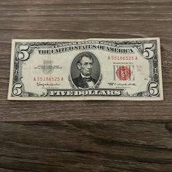 5 Dollar Bill Red Note 1963