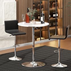 MoNiBloom Bistro Pub Table Round Bar 27.5"- 36" Height-Adjustable Cocktail Table with 23.5 Inch Table Top for Dining Room Home Kitchen Patio Bistro (W
