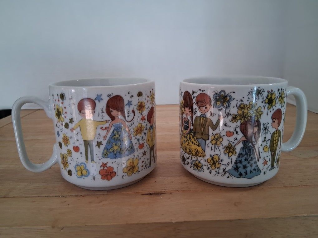 Vintage Antique Retro Japenese Marked Romantic Couple Mug 60s 70s