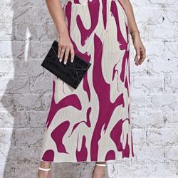 Plus Graphic Print Elastic Waist Skirt *NEW*