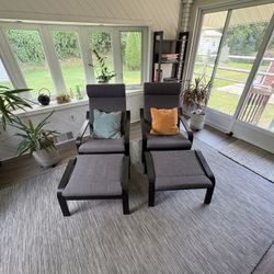 2 IKEA Poang Chairs with Footrests