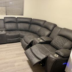 Dark Grey Sectional Sofa With Power Reclining Seats