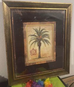 Pair of Framed Palm Tree Wall Art (18x16”)