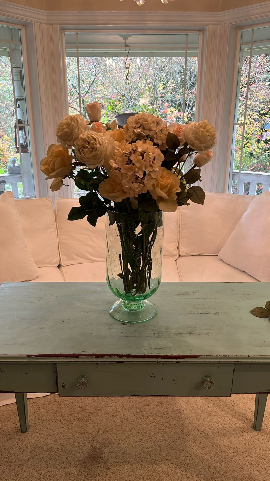 Large Floral Stems w Heavy Bubbled Glass Cylinder