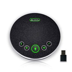TONGVEO Bluetooth Speakerphone Conference Microphones, Wireless Conference Speaker 360°Voice Pick up with 4 AI Noise Cancellation Mics USB/Dongle/Blue