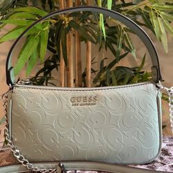 Guess Silver Plated branding and Partial Silver chain Strap Crossbody/Satchel