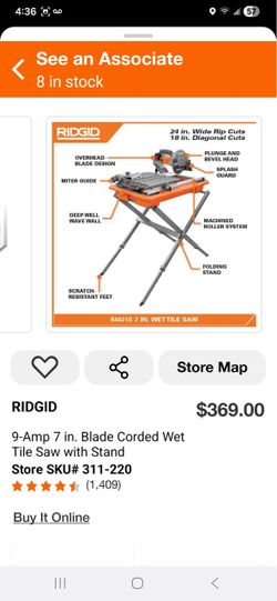 9-Amp 7 in. Blade Corded Wet Tile Saw with Stand