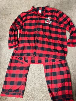 Men’s Disney Christmas Mickey Red & Black Plaid Pjs Pajamas Men Size 2XL
