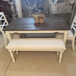 BEAUTIFUL Farmhouse Style Dining Set w/2 Benches & 2 Chairs