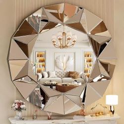 Round frameless wall decor mirror