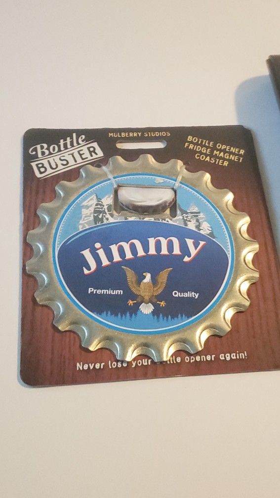 4" X 4" Bottle Buster: Jimmy: Oversized Bottle Cap Shaped Beer Bottle Opener, Fridge Magnet,  Coaster