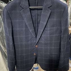 Charles Tyrwhitt Men's Navy Gray Plaid Slim Fit Blazer 44R Single-Breasted