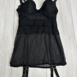 Victoria's Secret Garter Slip Sz 38C Black - Padded / Underwire