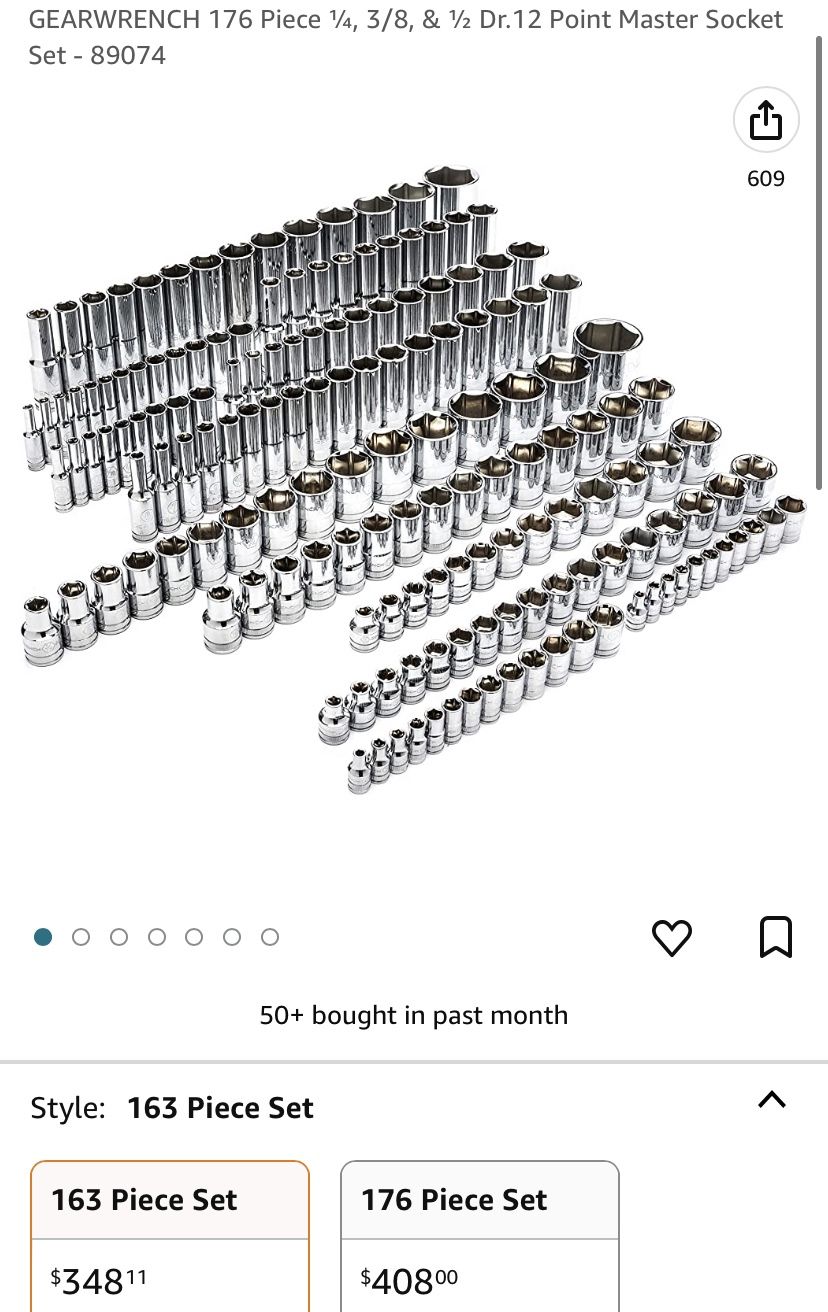 GEARWRENCH 176 Piece ¼, 3/8, & ½ Dr.12 Point Master Socket Set - 89074