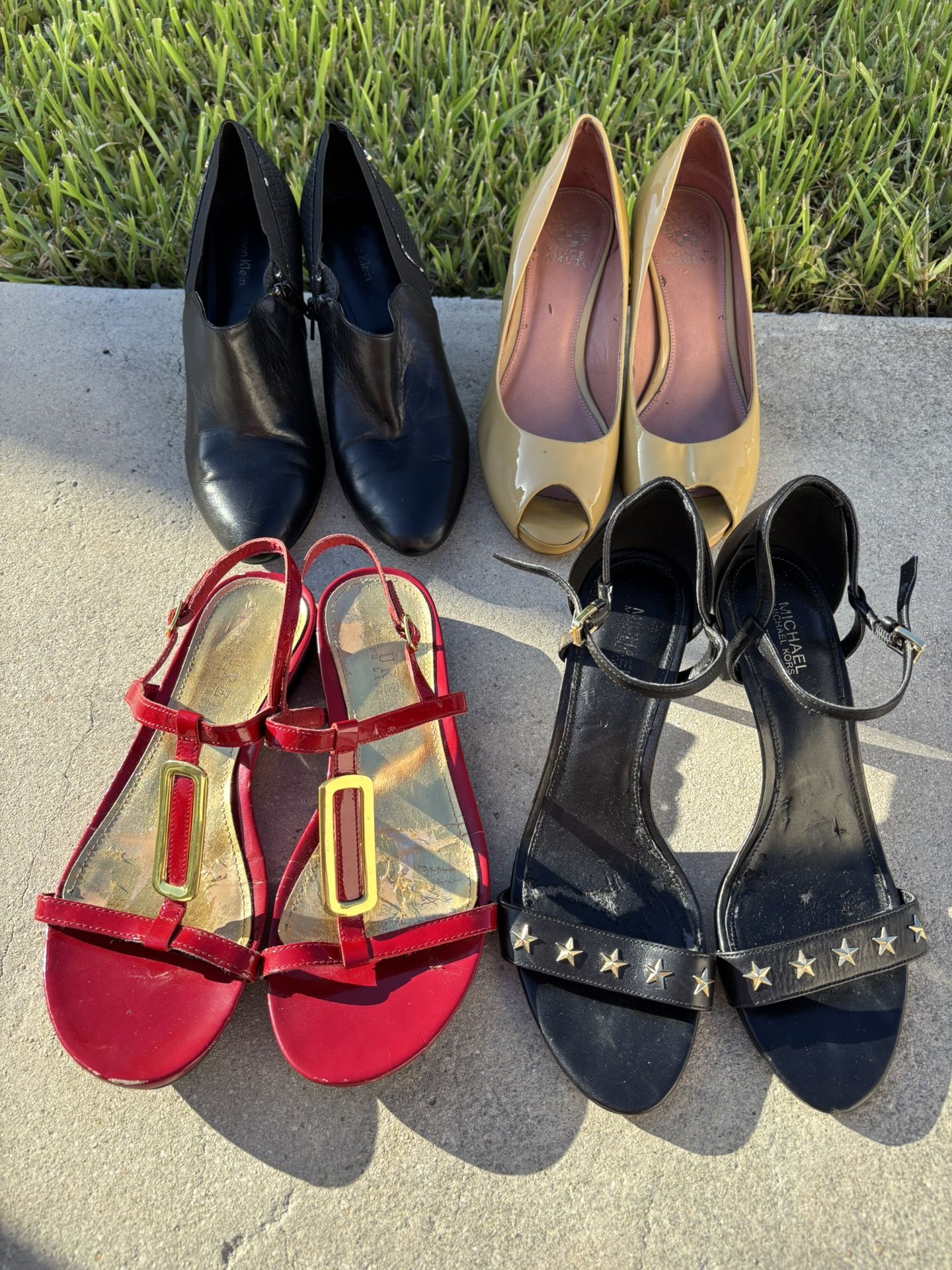 Lot of 4 Women's Shoes Heels Flats Black Yellow Red Size 8 Slip-on Buckle Strap