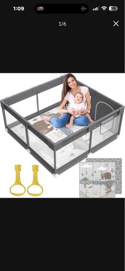 Fodoss Baby Playpen with Mat, Small Play Pen(47x47inch), for Babies and Toddlers, Pen Apartment, Yard Baby, Fence Area Playyard Activity Center Light