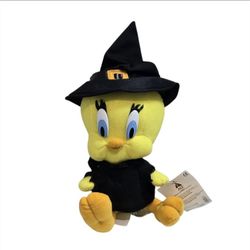 1998 Looney Tunes Halloween Witch Tweety Bird Plush 8" Stuffed Animal Yellow VTG