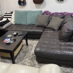 Dark Chocolate Brown Leather Sectional couch