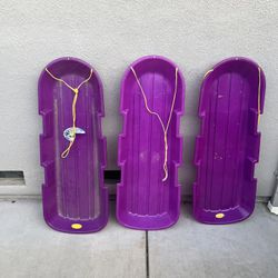 3 Plastic Toboggan Snow Sleds  