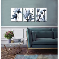 3Pieces Canvas Painting Wall Art Black  Flower Picture Abstract Floral Artwork Modern Pictures Framed Artwork Poster for Living Room Bedroom Framed Ho