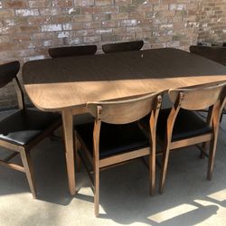 MCM dining table w leaf and 6 chairs