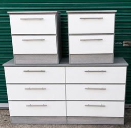 White and Gray Dresser Set with Nightstands - Cómoda Y 2 Mesitas de noche