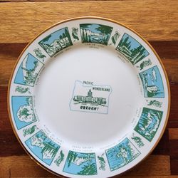 Pacific Wonderland Oregon Plate Viletta’s Arts Roseburg Oregon Vtg Souvenir NOS