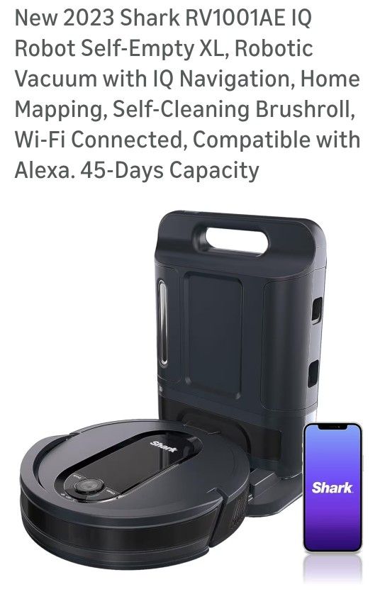 2023 Shark RV1001AE IQ Robot Self-Empty XL, Robotic Vacuum with IQ Navigation, Home Mapping, Self-Cleaning Brushroll, Wi-Fi Connected, Compatible with