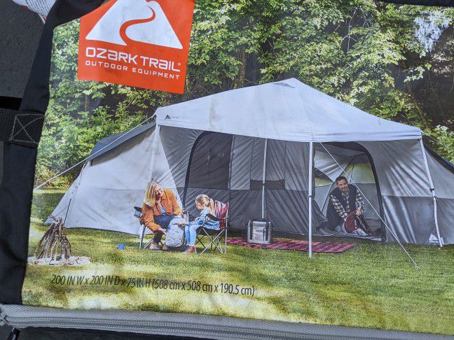 Camping Tent L-shaped 8 Person Fits Around Popup Canopy (not included) Large Size Screen Porch 2 Doors Carpa Tienda2
