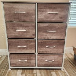8 Drawer Fabric Dresser In Brown/White