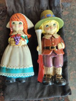 Vintage Napco Pilgrim Boy And Girl. Flawless Condition