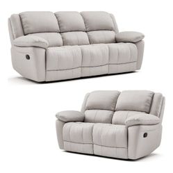 Off White Leather Match Couch Love Seat & Recliner Sofa