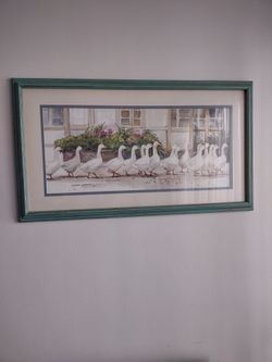 Vintage Picture - Daluna Barton 1983 Geese in a Courtyard (Framed)