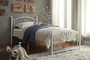 MATTRESS INCLUDED - WHITE METAL TWIN BED FRAME