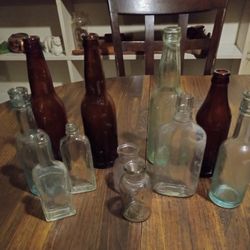 Antique #11 pcs Medicine, Whiskey And Beer Bottle Collection 