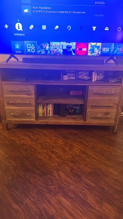 Brown tone wood tv entertainment stand