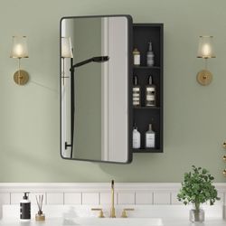 New 20×28 Black Medicine Cabinet with Mirror, Bathroom Medicine Cabinet with Mirror for Vanity Wall Mounted & Recessed with Cosmetics Storage Rack, 2 