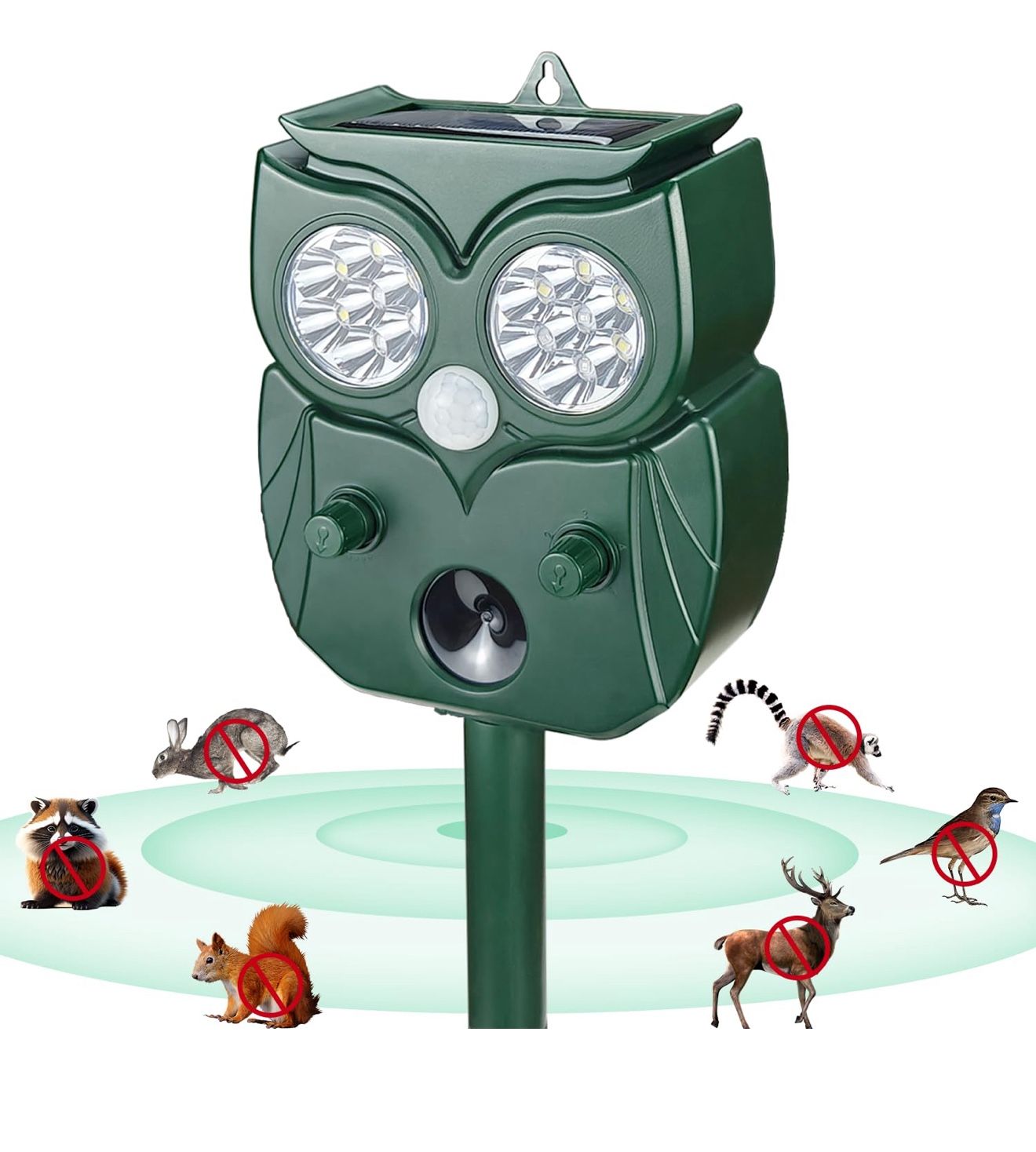 [2025 Upgrade] Solar Animal Repellent Outdoor for Deer Squirrel Mole Rabbit Cat Skunk Bird Raccoon Dog, Waterproof Ultrasonic Pest Repeller with Motio