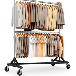 Commercial Z Base Garment Rack Hold 500LBS Heavy Duty Clothing Rack Adjustable Rolling Clothes Rack for Hanging Clothes Racks on Wheels Portable Z Rac