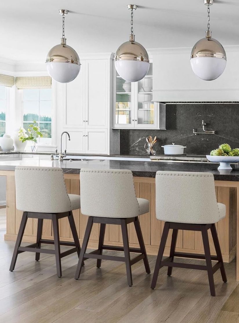 26 Inch Bar Stools Light Gray Swivel Counter Stools with Back