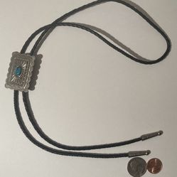 Vintage Bolo Tie Silver And Turquoise Design Western Wear