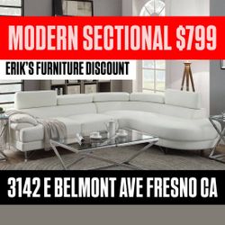 WHITE LEATHER SECTIONAL 
