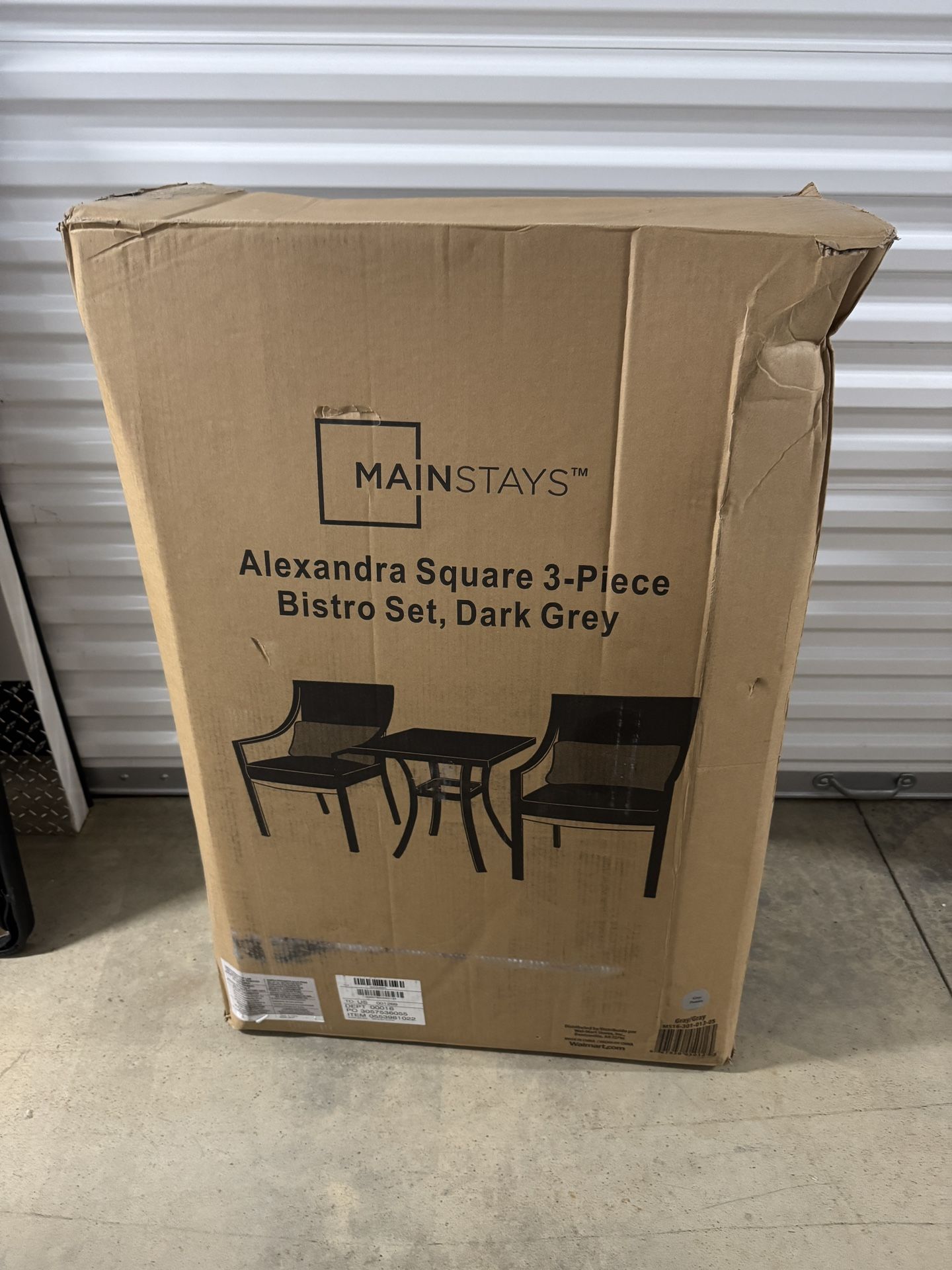 Mainstays Alexandra Square Outdoor Furniture Patio Bistro Chairs and Table , Gray - w/ Cushions