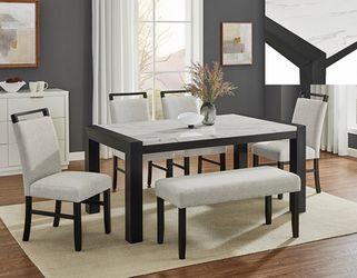 FAUX MARBLE DINING TABLE WITH CHAIRS AND BENCH